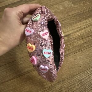 Valentines‎ Pink Sequin Heart Top Knot Headband Wide New